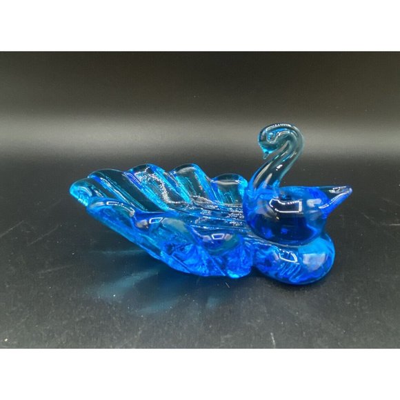 Titan Art Glass Blue Graceful Swan Trinket Dish Signed Titan 1997 Vintage - Picture 4 of 12